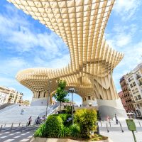 SEVILLA,SPAIN -JUNE 05 : Metropol Parasol in Plaza de la Encarnacion on June 05, 2014 in Sevilla, Spain. J. Mayer H. architects, it is made from bonded timber with a polyurethane coating.